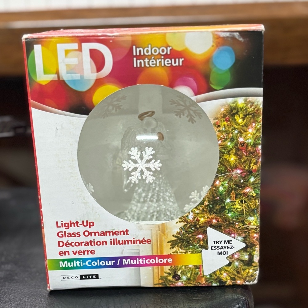 Changing Color Light up Spun Glass Angel in Glass Ball Christmas Ornament NIB